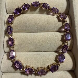 Genuine Amethyst 10kt Yellow Gold Bracelet With Box Clasp & Safety Latch.